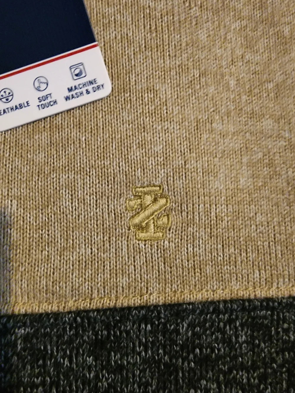 Izod Men's Tan and Dark Gray Colorblock Crewneck Sweater